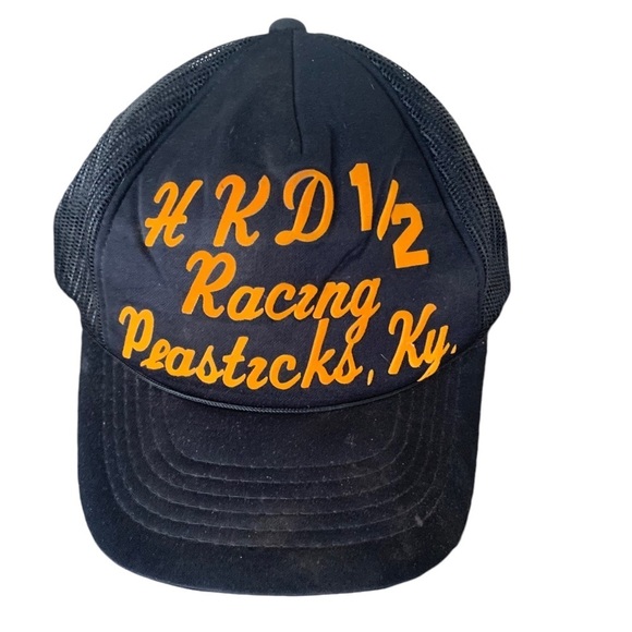 Vintage HKD 1/2 Racing Peasticks Kentucky Mesh Trucker Hat Youngan - Picture 1 of 6